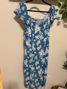 Old Navy Blue Floral Square-Neck Midi Dress